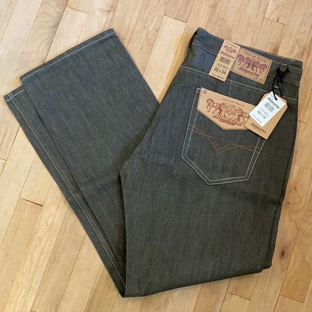 NWT Men's Ablanche Straight Leg Olive/Gray Jeans Size 42x34